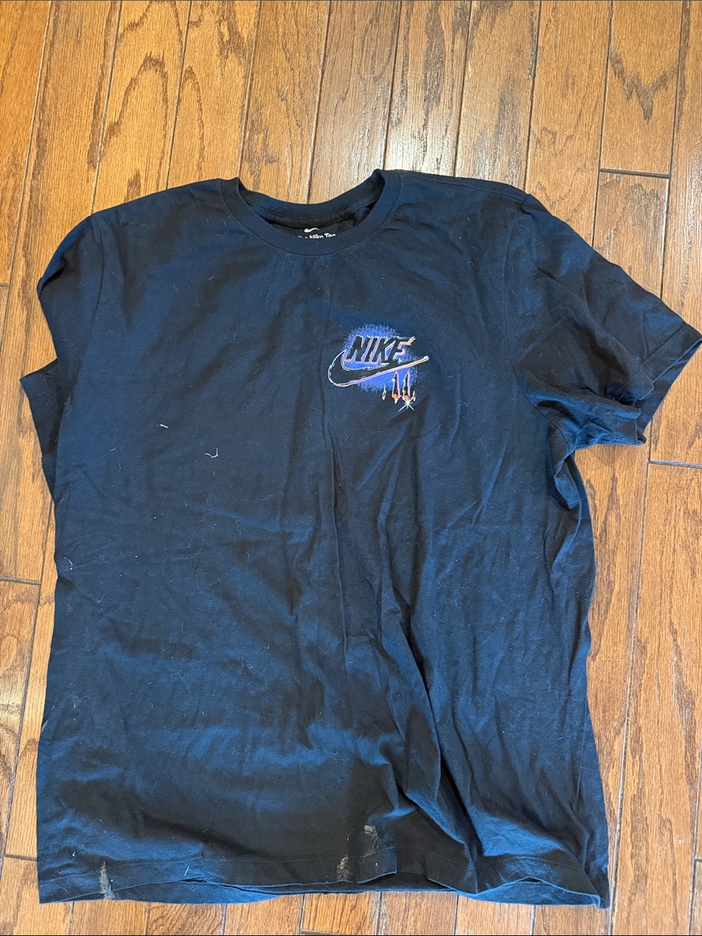 Nike Black Short-Sleeve Tee with Blue and White Logo